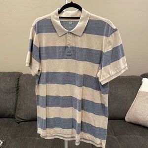 Mens Beige and Blue Stripe Polo GAP Mens Large